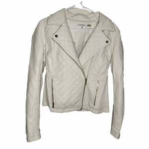 Calvin Klein Faux Leather White Quilted Jacket Size Small